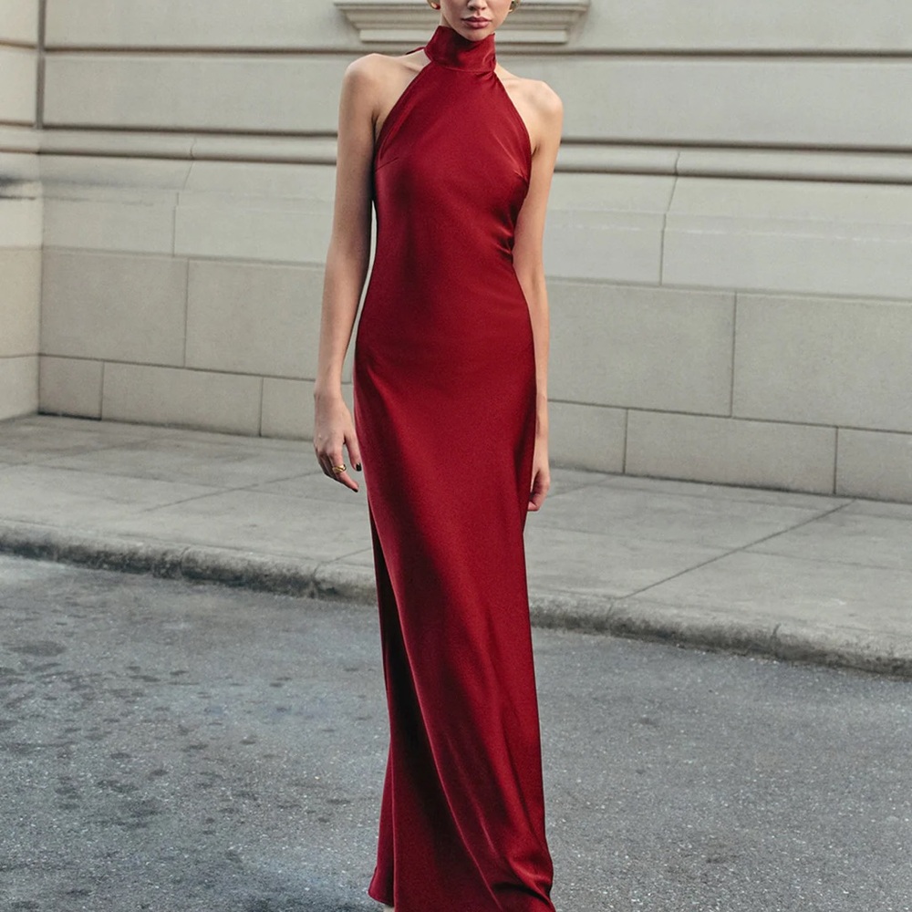 Commense Burgundy Small
Open Back Satin Halter Dress NWT$39 - Picture 6 of 8
